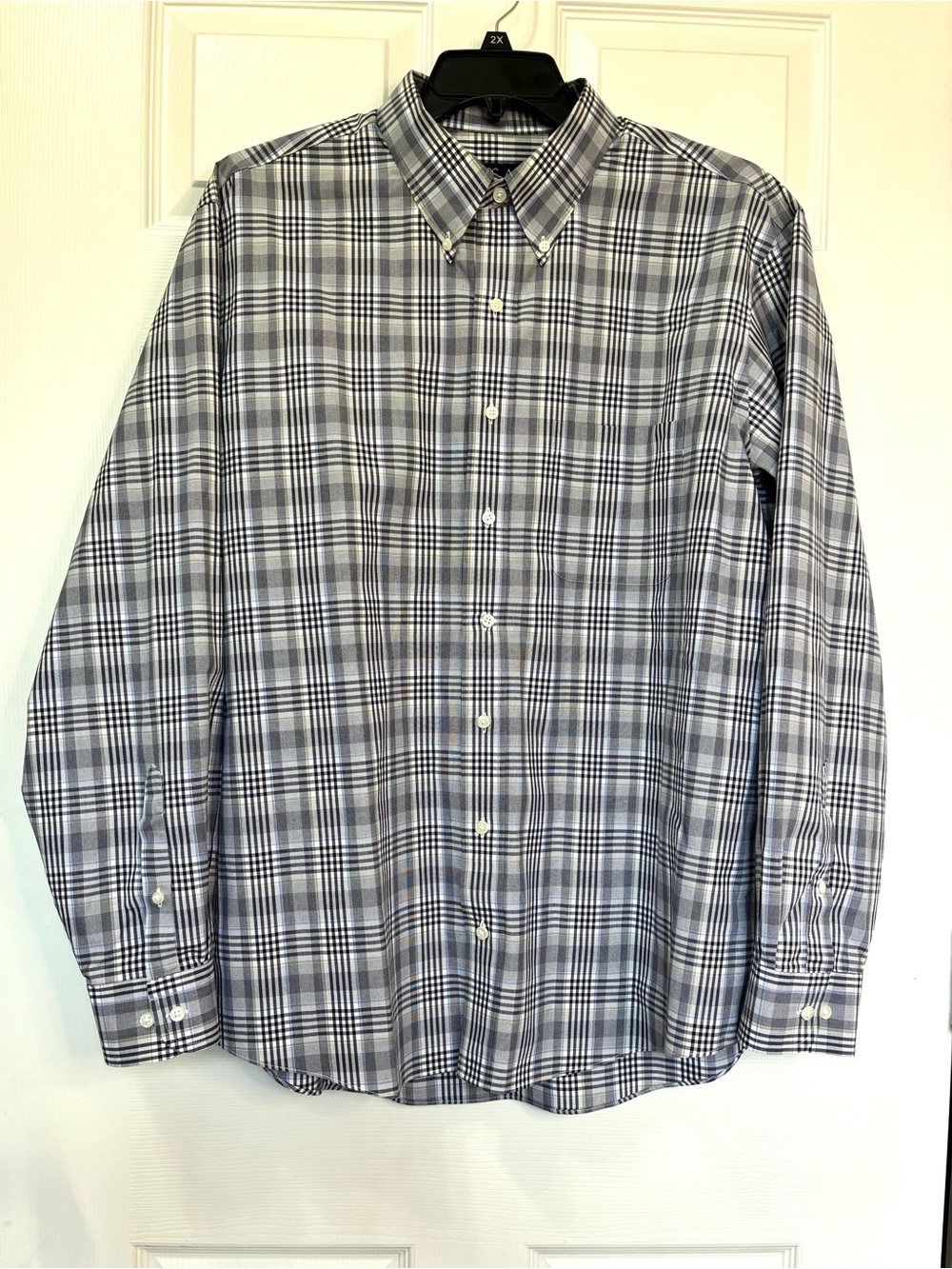 Joseph A Bank Travelers Collection Shirt Mens XL Gray Plaid Long Sleeve Casual